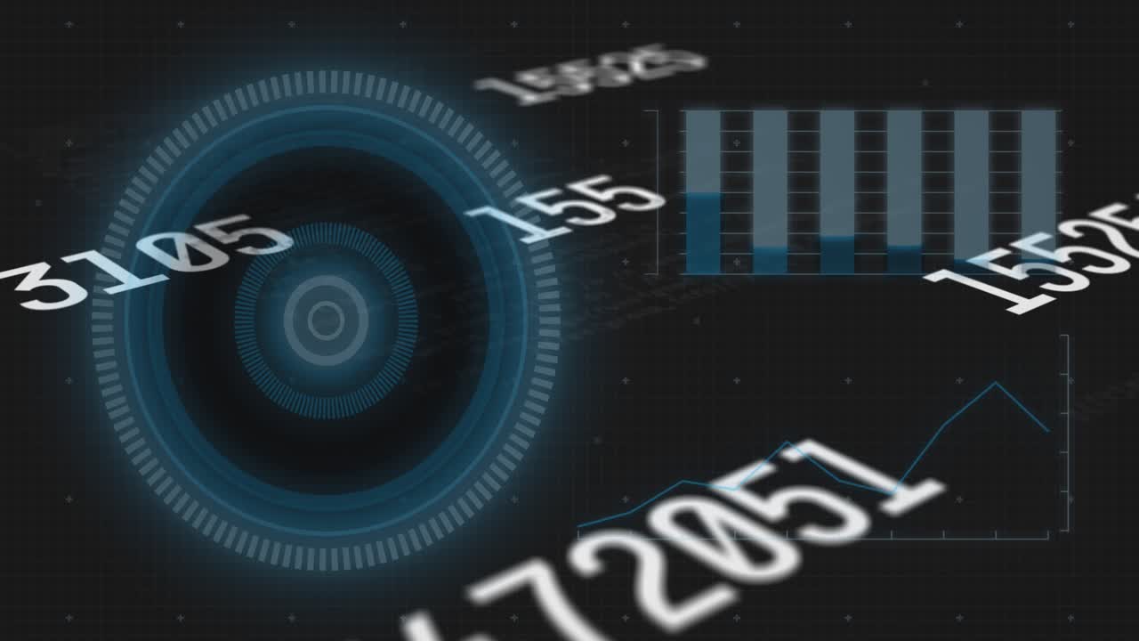 Animation of numbers, graph with hud processing on digital interface
