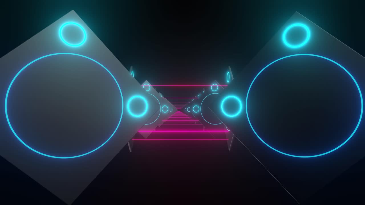 Neon Geometric Tunnel with Glowing Circles