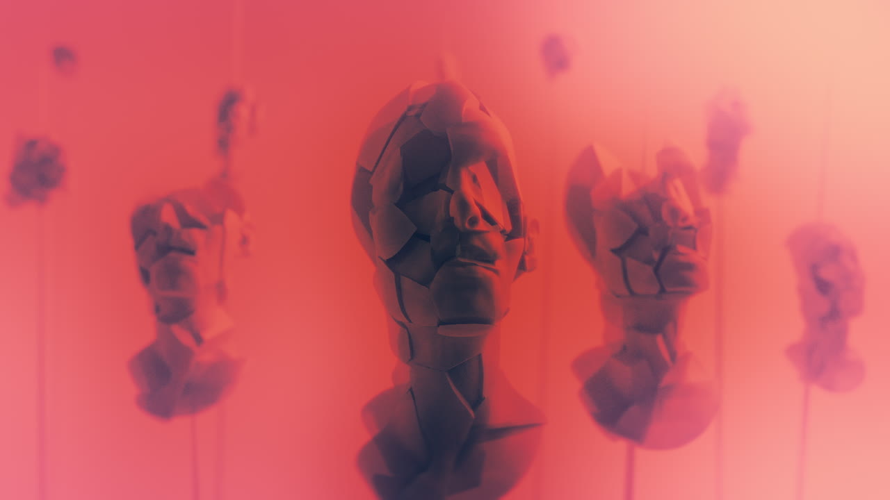 Crushed android heads on spikes on the yellow background