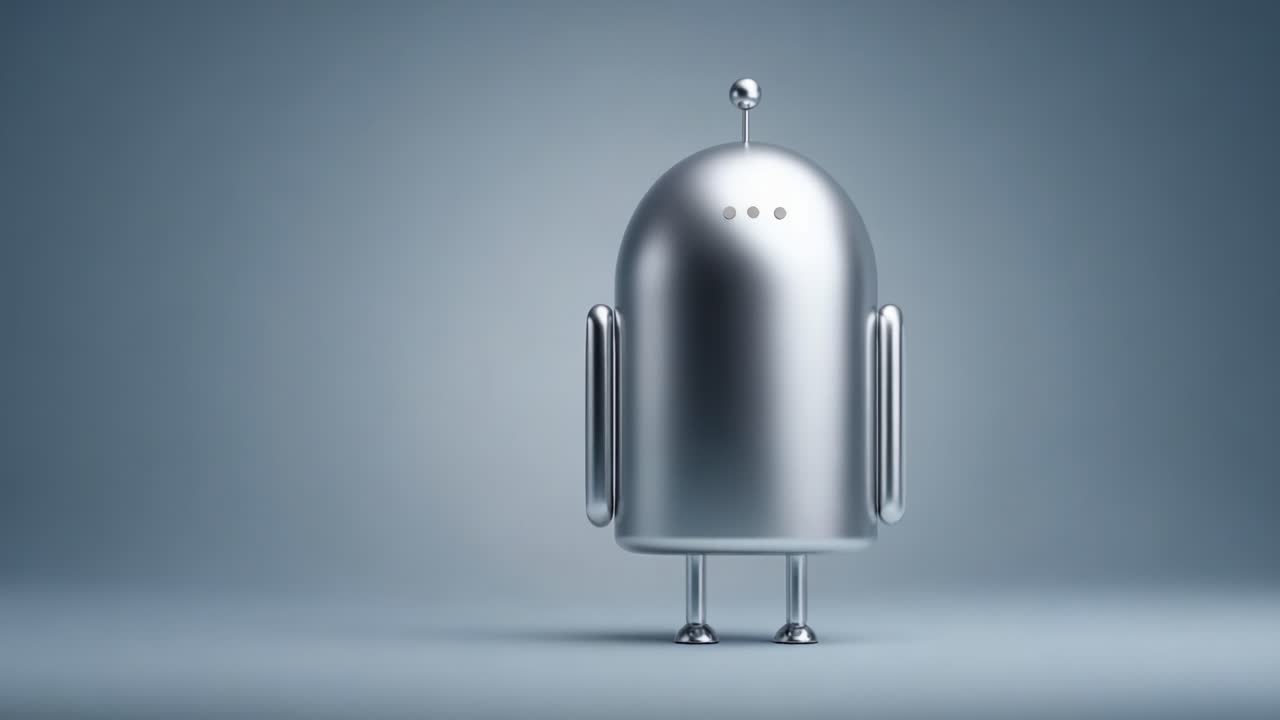 A sleek, futuristic robot stands confidently against a minimalist background, showcasing its smooth metallic surface and distinct features that highlight its unique design and purpose