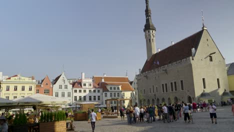 lively main square in tallinn, estonia on warm autumn day