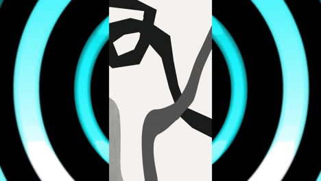 animation of black shapes over colourful circles on black background