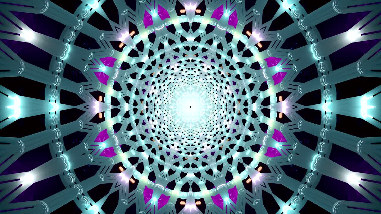 A mesmerizing tunnel video loop showcases intricate patterns and colors that seamlessly transition. Ideal for enhancing ambiance during relaxation or as dynamic background art