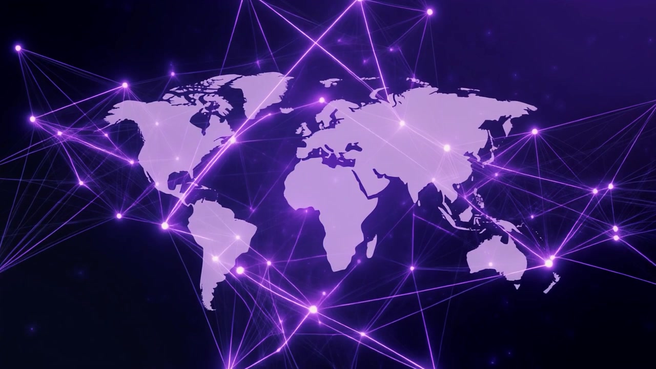 Digital World Map with Glowing Network Connections