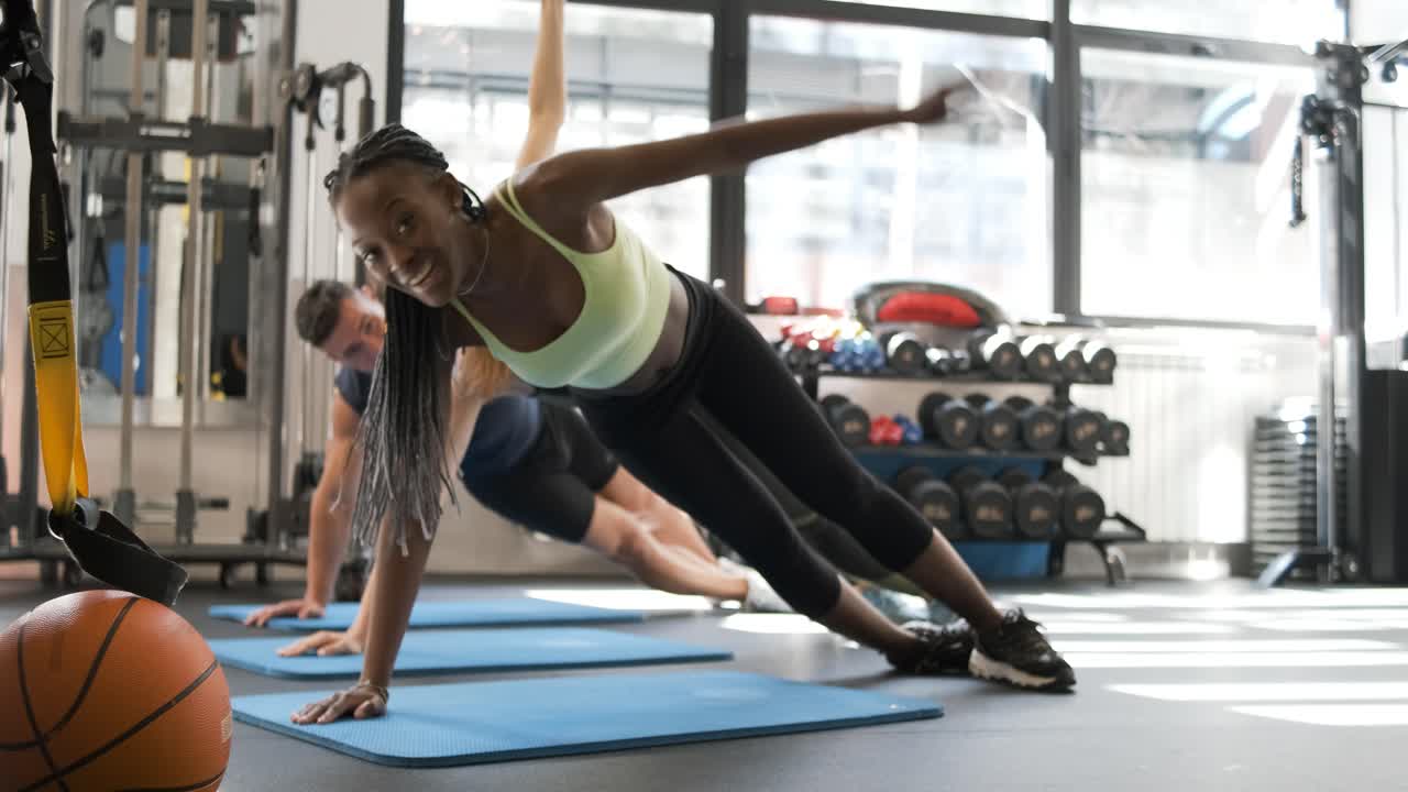 Fitness class plank exercise