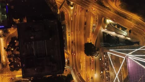 night aerial view of hong kong city intersection