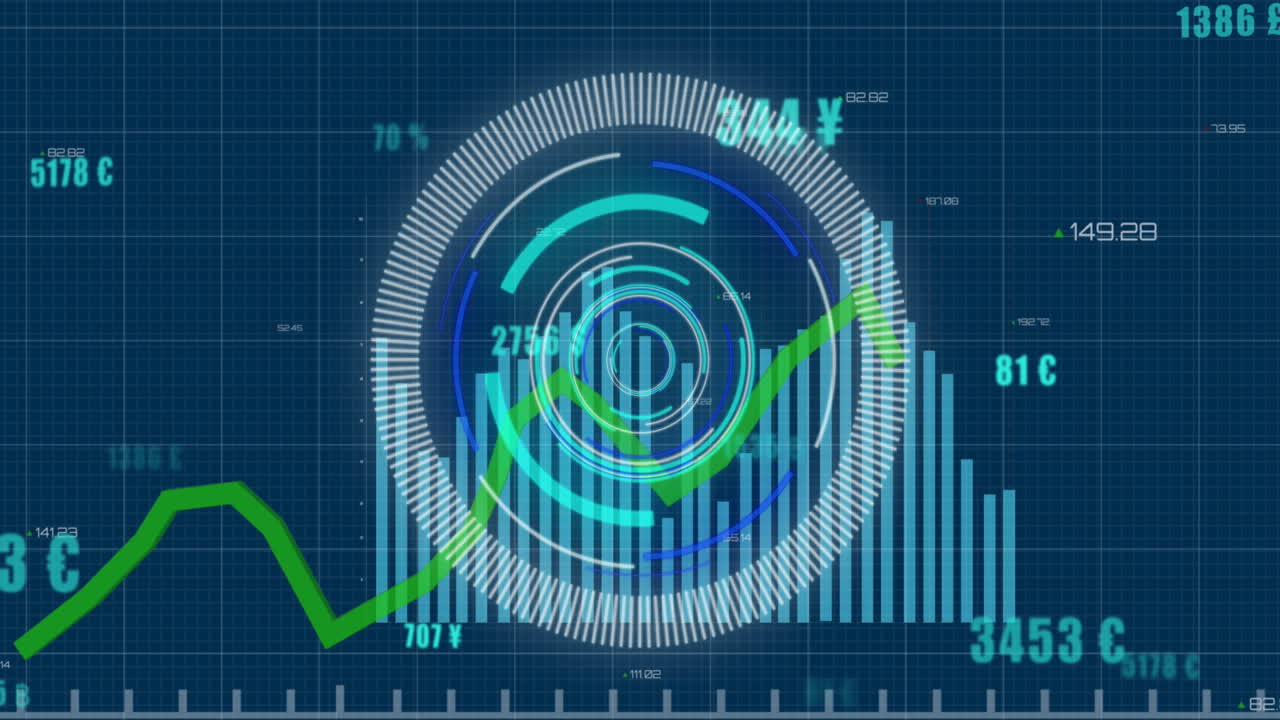 animación del procesamiento de datos con línea verde sobre el escaneo del alcance y la cuadrícula