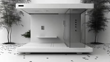 modern outdoor shower with minimalist design and bamboo trees