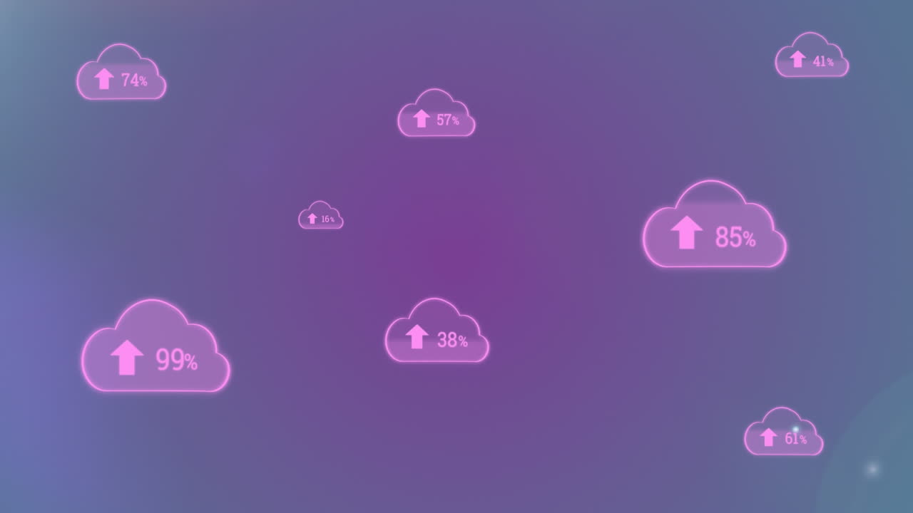 animación de nubes digitales con porcentaje y procesamiento de datos