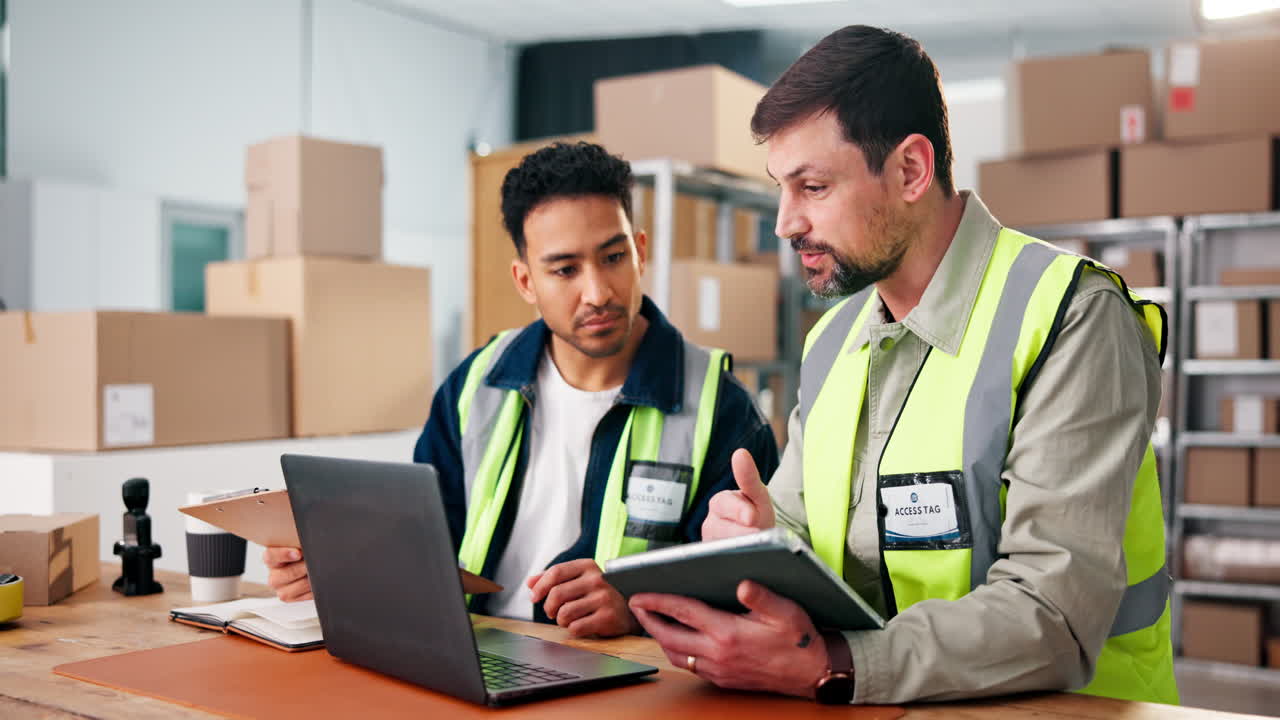 Trabalhadores de armazém a verificar o inventário
