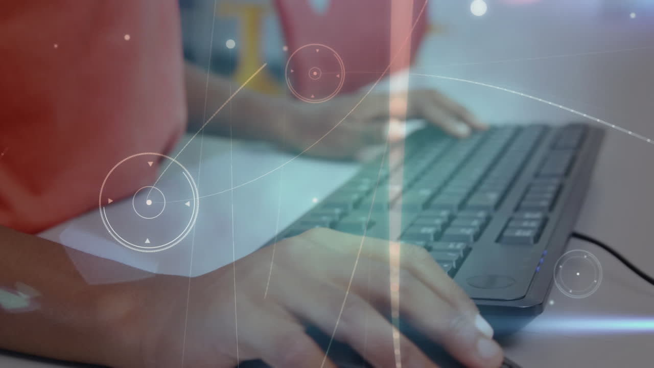 컴퓨터를 사용하여 학교 아이를 통해 연결 네트워크의 애니메이션