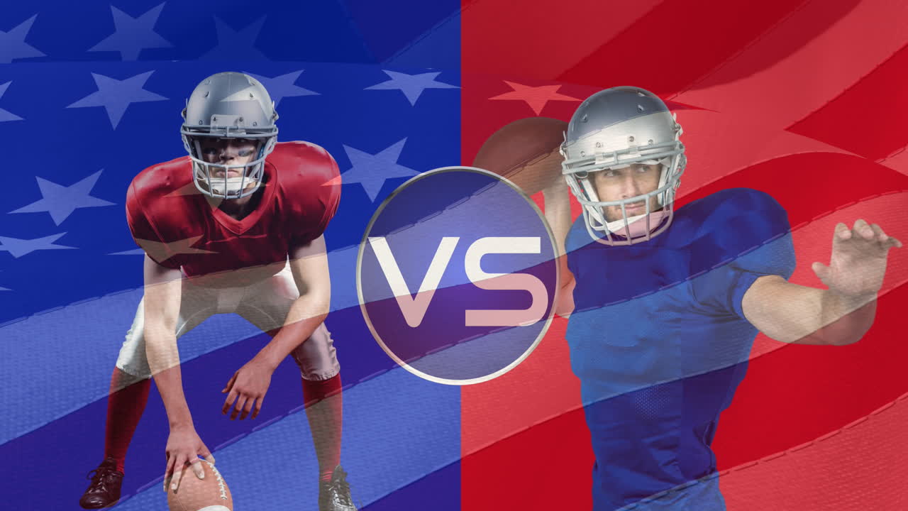 빨간색과 파란색 바탕에 있는 아메리칸  ⁇ 볼의 애니메이션