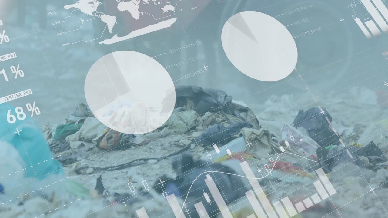 쓰레기 매립장 위에서 금융 데이터 처리의 애니메이션