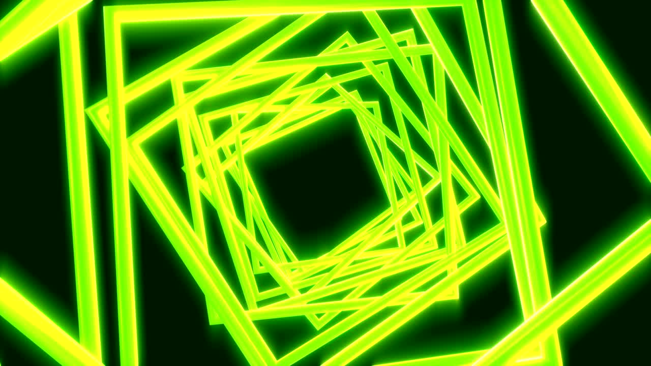 el brillo brillante de la luz de neón cuadrados láser en color negro. colorido fondo geométrico fluorescente abstracto. loopable render 3d futurista. animación de moda moderna para el diseño de transmisión, espectáculo, club.