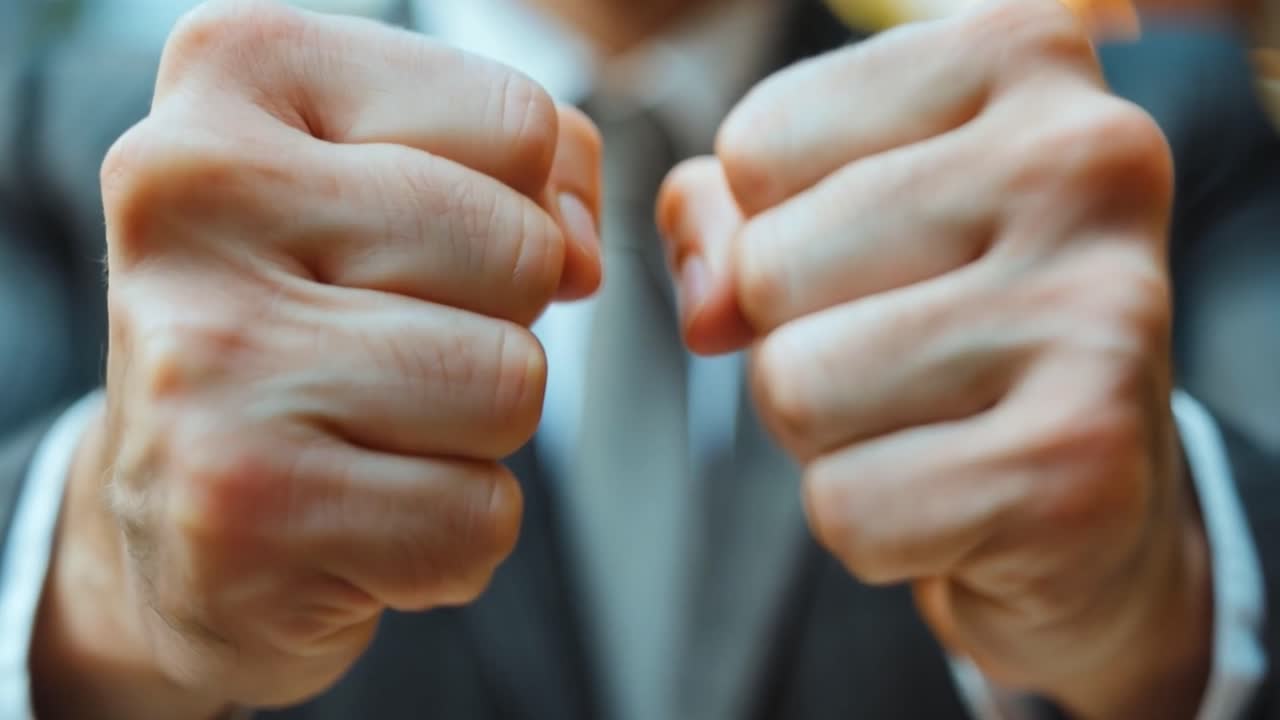 Clenched fists in business setting