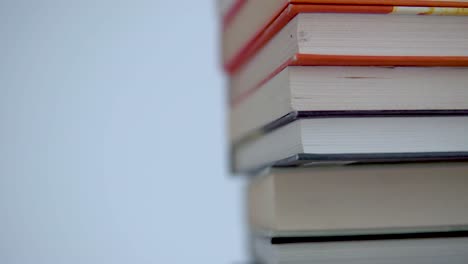 Close-up-on-a-few-books-lying-at-the-stack