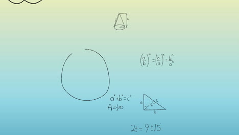 animación del procesamiento matemático de datos sobre un fondo azul y verde.
