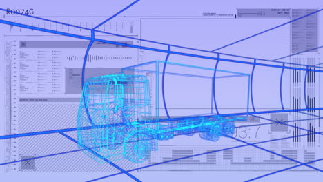 animación de dibujo de coche 3d conduciendo con procesamiento de datos sobre la cuadrícula