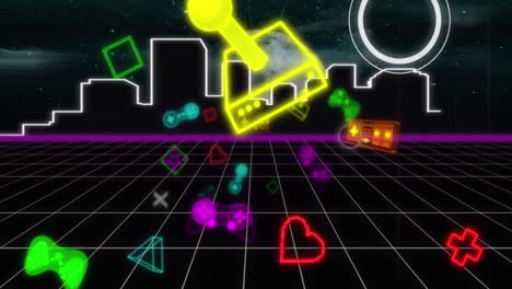 animación de la interfaz digital de videojuegos de neón parpadeando sobre la cuadrícula