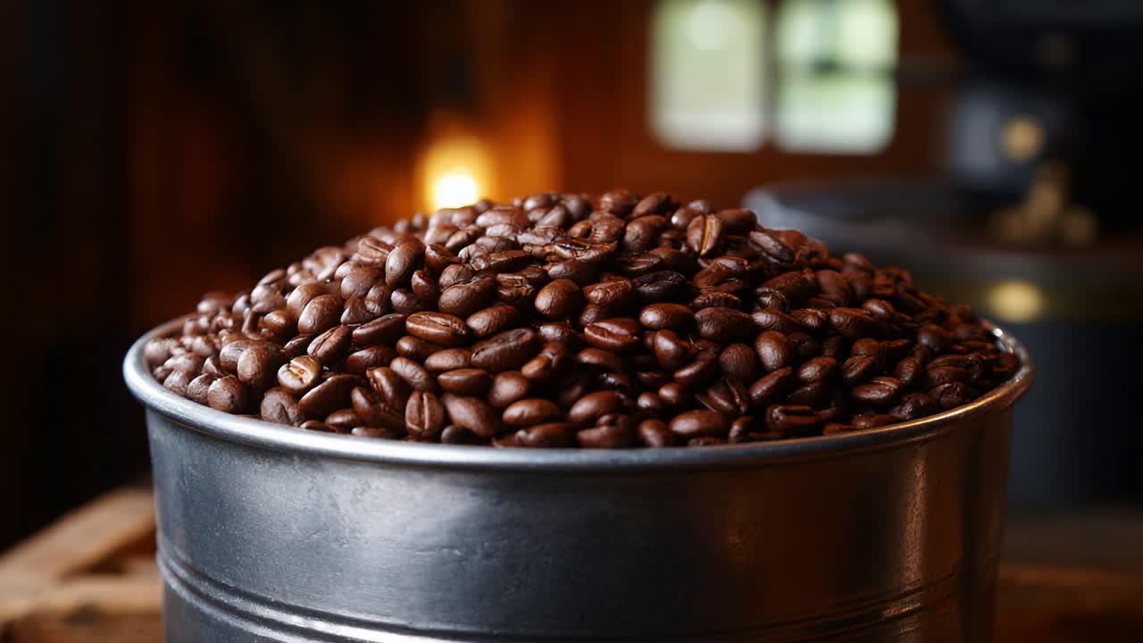 Coffee Beans in a Tin Bucket