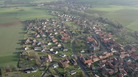 Drone-Aerial-of-the-Lake-Seeburg-Seeburger-See-on-a-beautiful-sunday-morning-in-the-Harz-national-Park-near-Göttingen-in-central-germany