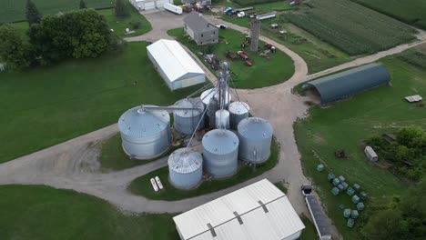 grain silo on farm drone aerial