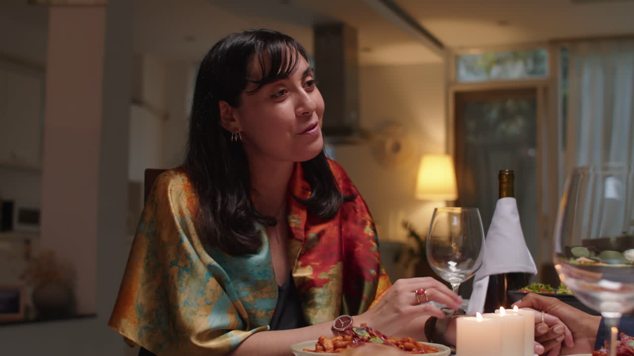 Valentines Touching Each Other Hands Sitting by Served Table