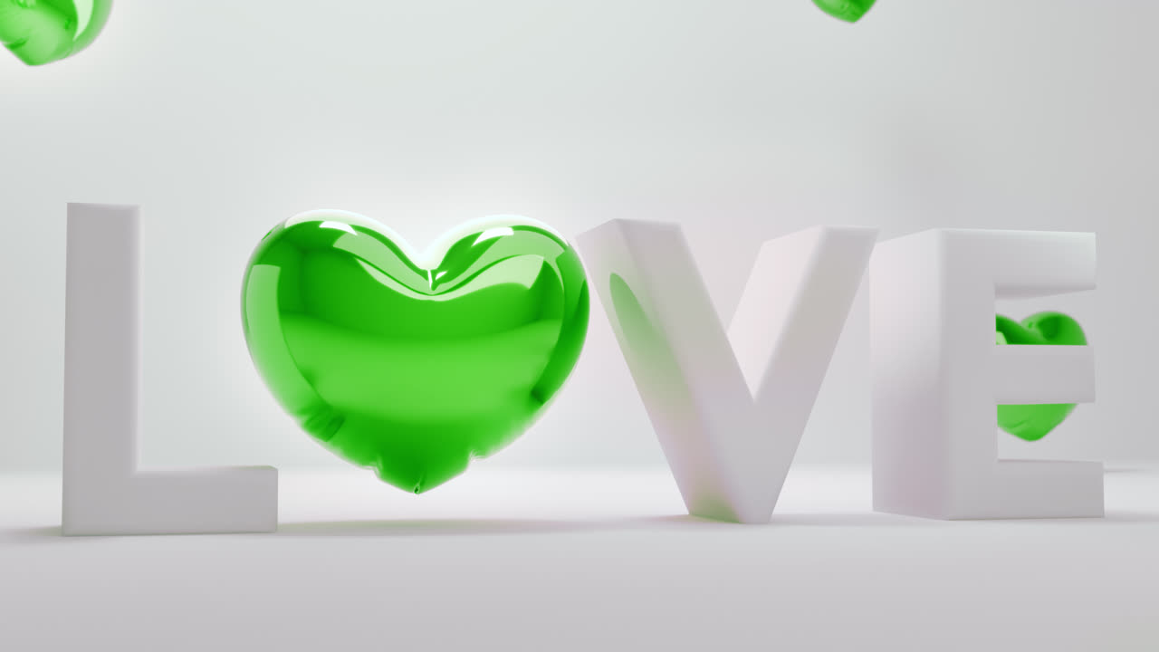 White love letters sign with the green heart instead of "O" letter