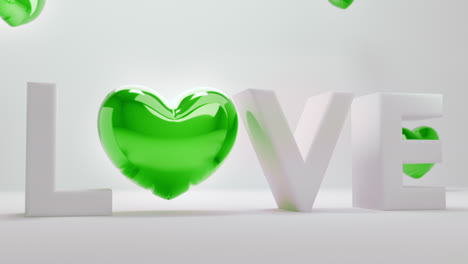 white love letters sign with the green heart instead of "o" letter