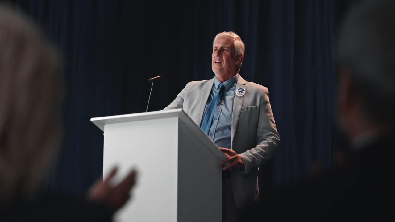 Politician Giving a Speech at a Podium