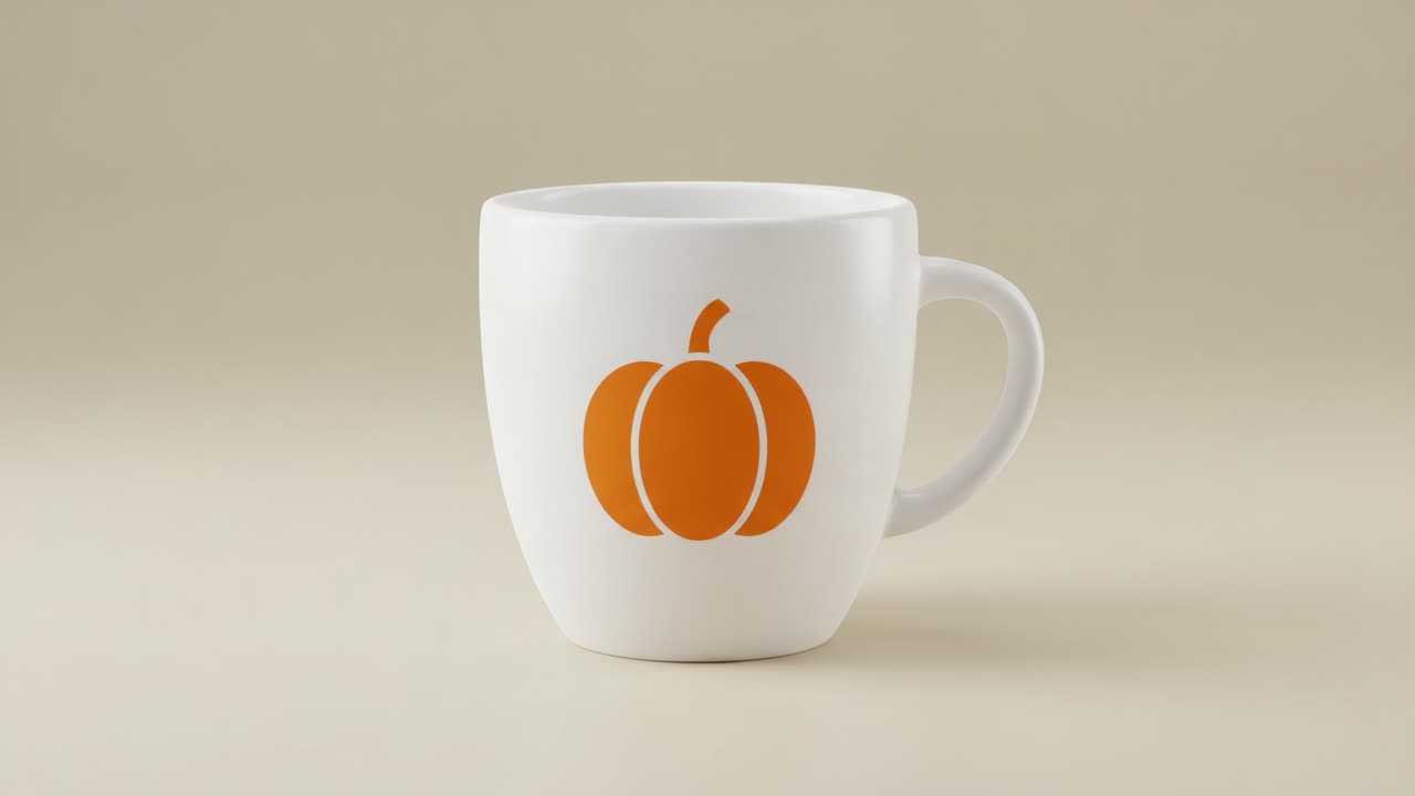 Uma caneca branca elegante com um design vibrante de abóbora laranja, perfeita para o clima outonal e celebrações sazonais, aprimorando sua experiência com bebidas