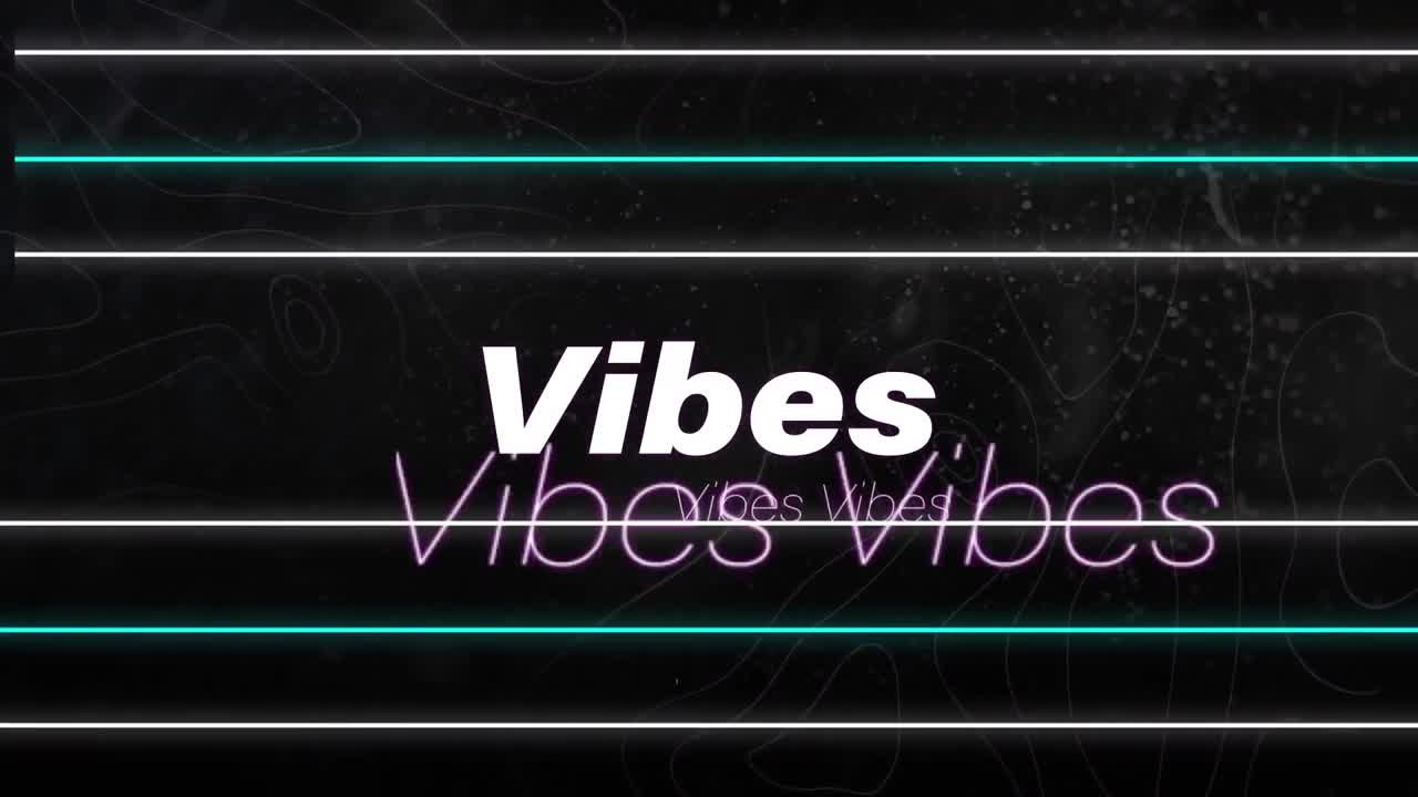 Animation of vibes text in white letters in repetition over flickering lines