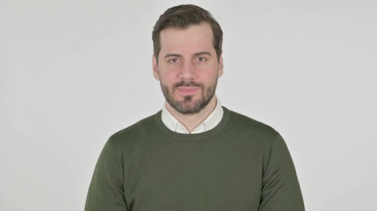 Man showing Thumbs Down Gesture, White Background