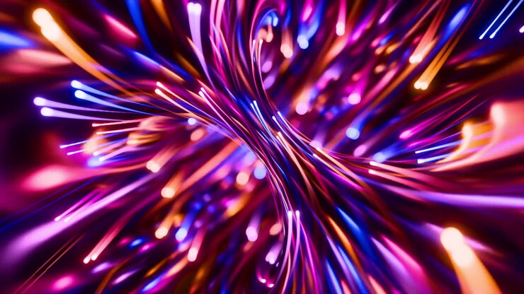 Looping de vórtice de trilha de luz neon vibrante com energia de movimento futurista girando. Animação em loop. Renderização 3D