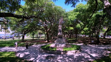 aerail zoom into statue in battery park, charleston sc, charleston south carolina