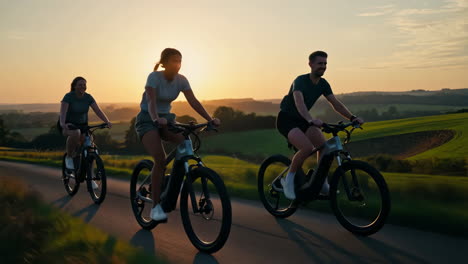 group biking at sunset