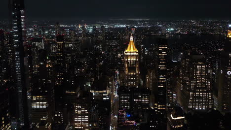 aerial view of new york city at night