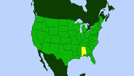 2d animation of us map with alabama highlighted