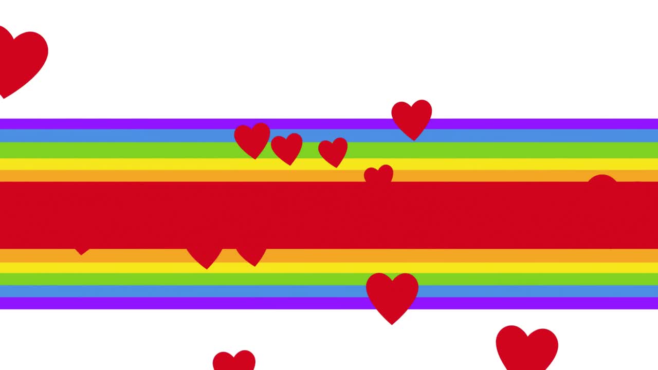 animación de corazones flotando en el fondo del arco iris