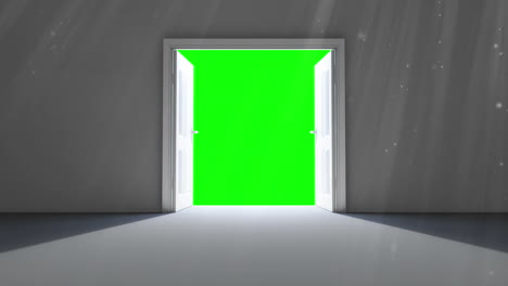 door opening to green screen