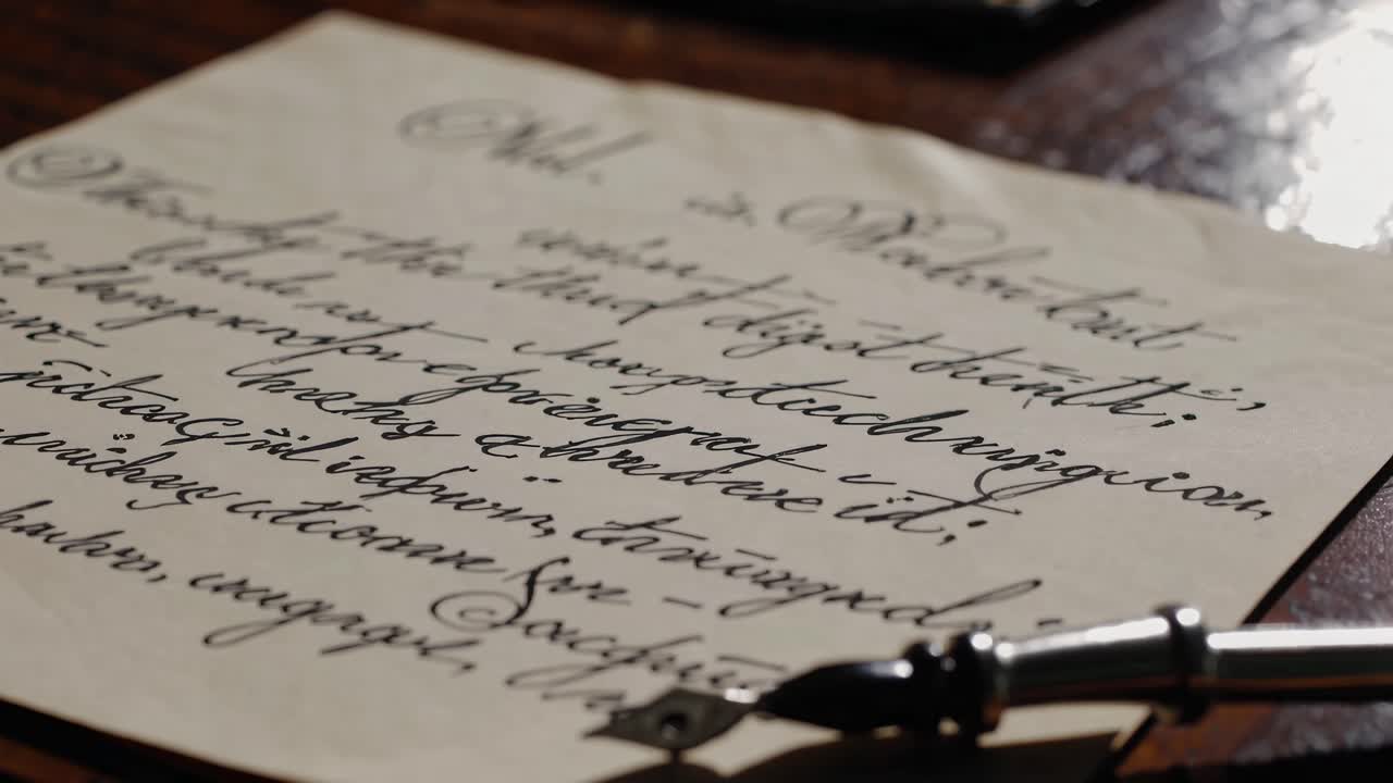 Close-up video of vintage handwritten letter with a fountain pen, capturing the elegance