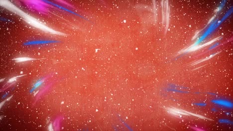 animación de nieve cayendo con espacio de copia sobre senderos de luz brillante en el fondo