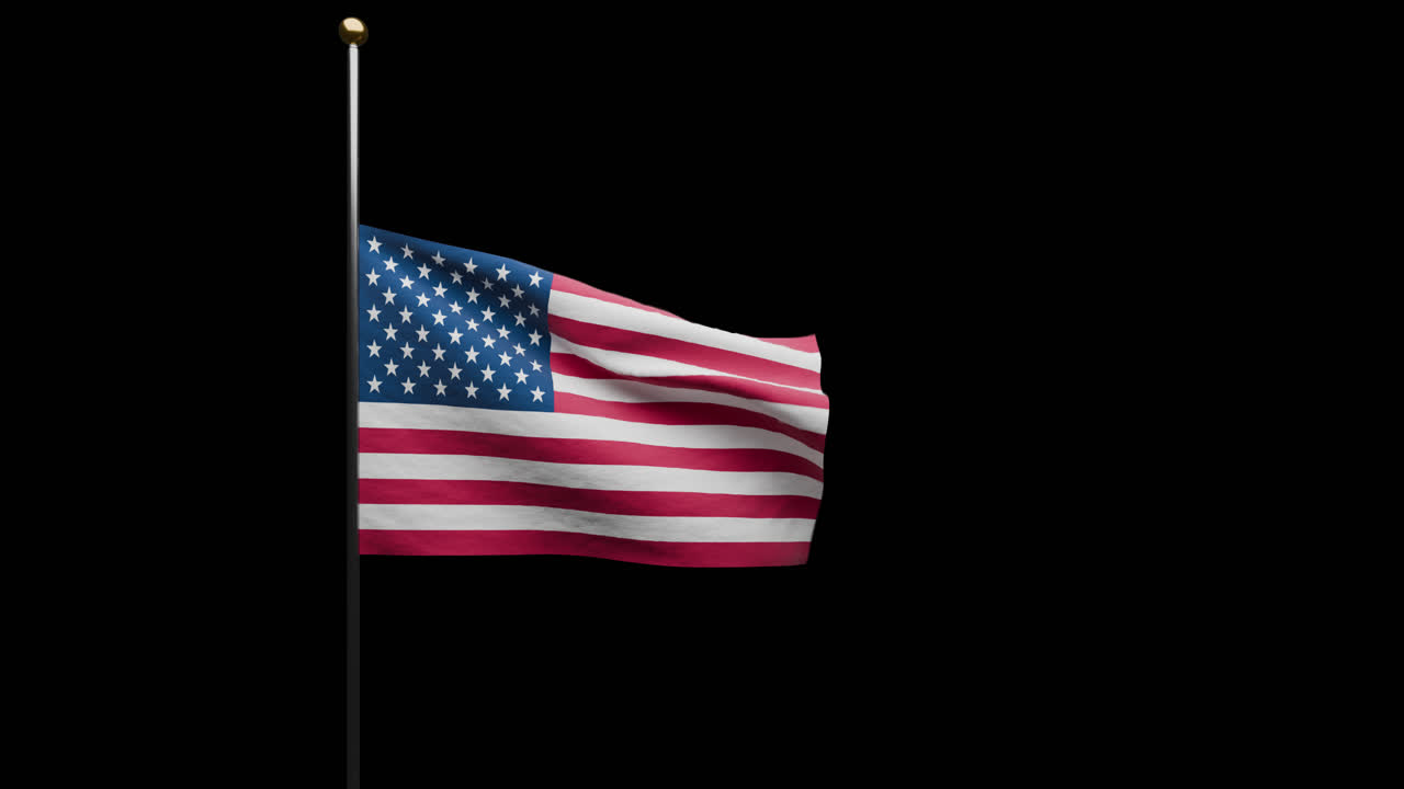 Waving United States American Flag At Half Mast Memorial Day On Black Alpha