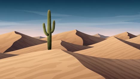 a solitary cactus stands tall amidst the rolling sand dunes under a vast blue sky – illustrative representation of desert landscape and serenity