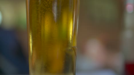 movement of bubbles inside a glass with fresh beer