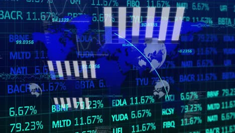 Animación-Del-Procesamiento-De-Datos-Financieros-Sobre-El-Globo-Y-El-Mapa-Mundial