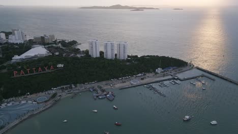 pattaya thailand aerial view at sunset with view of ko lan island