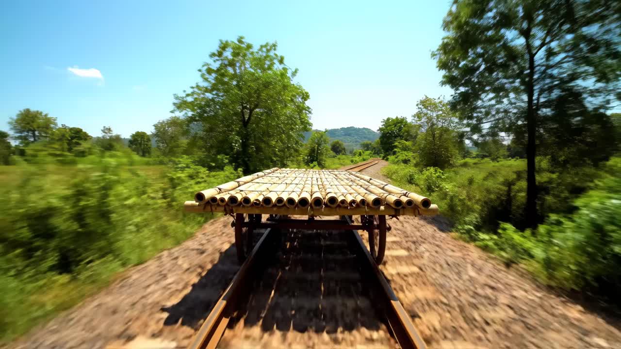 Bamboo Train Adventure on Railroad Tracks