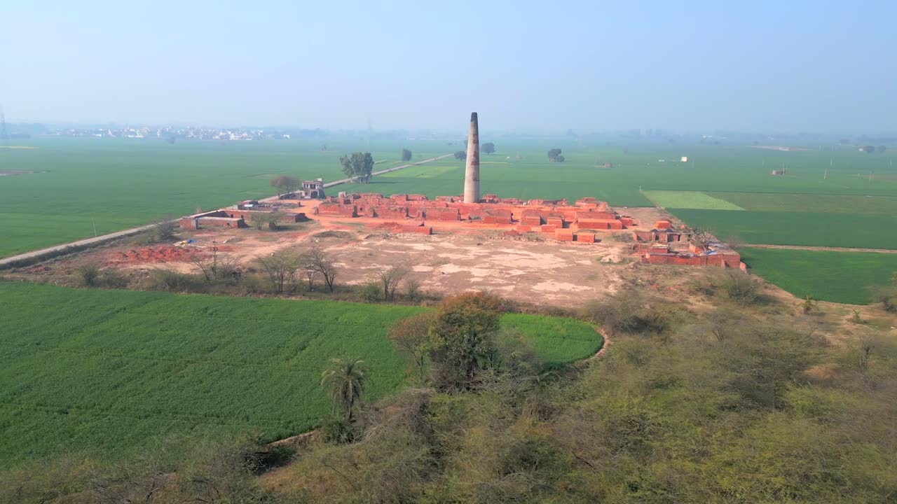 manufacturing of bricks wide bird eye view