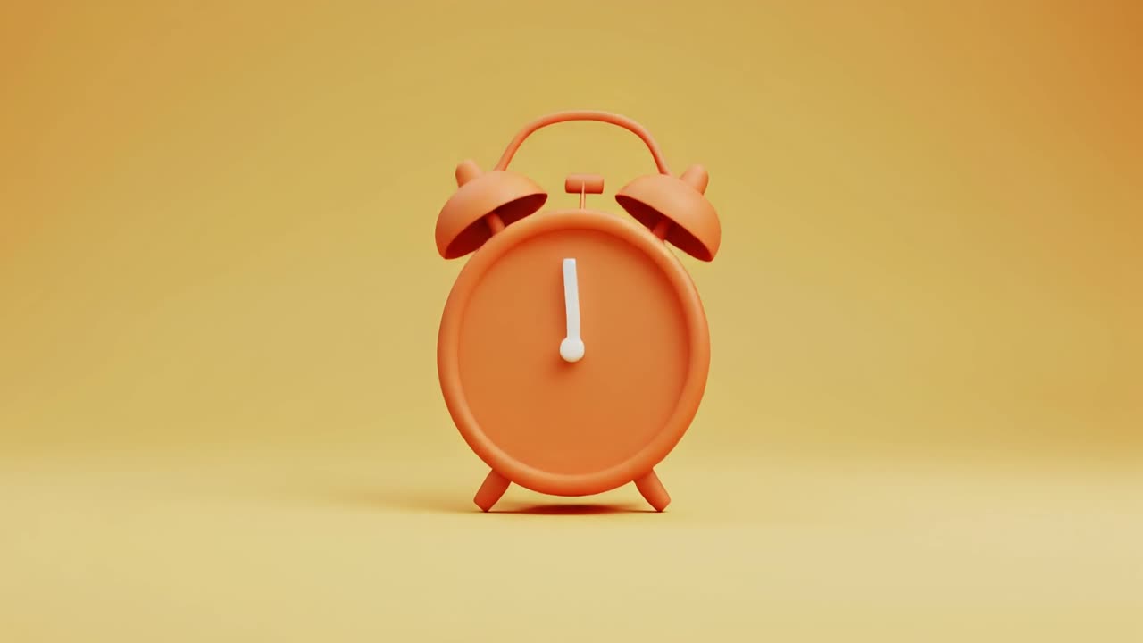 Animated 3D Orange Alarm Clock Ticking Time